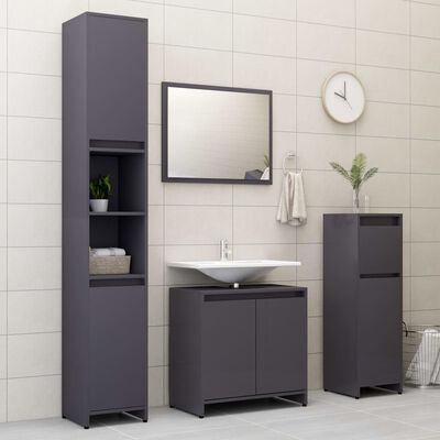 vidaXL 3dílný set koupelnového nábytku šedý vysoký lesk dřevotříska