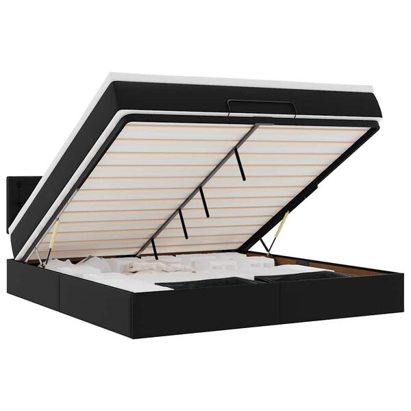 vidaXL Osmansk&yacute; r&aacute;m postele s matrac&iacute; čern&aacute; 180x200cm uměl&aacute; kůže