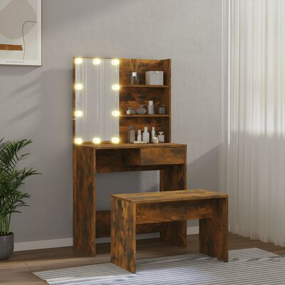 vidaXL Toaletní stolek sada s LED kouřový dub kompozitní dřevo