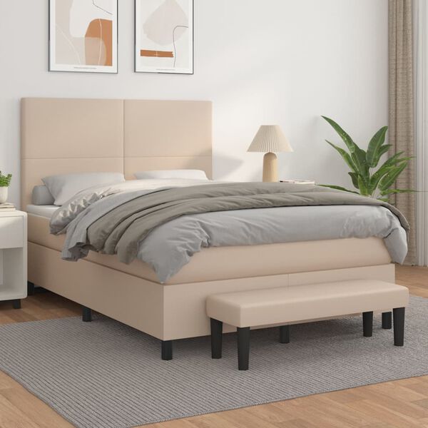 vidaXL Box spring postel s matrac&iacute; cappuccino 140x200 cm uměl&aacute; kůže