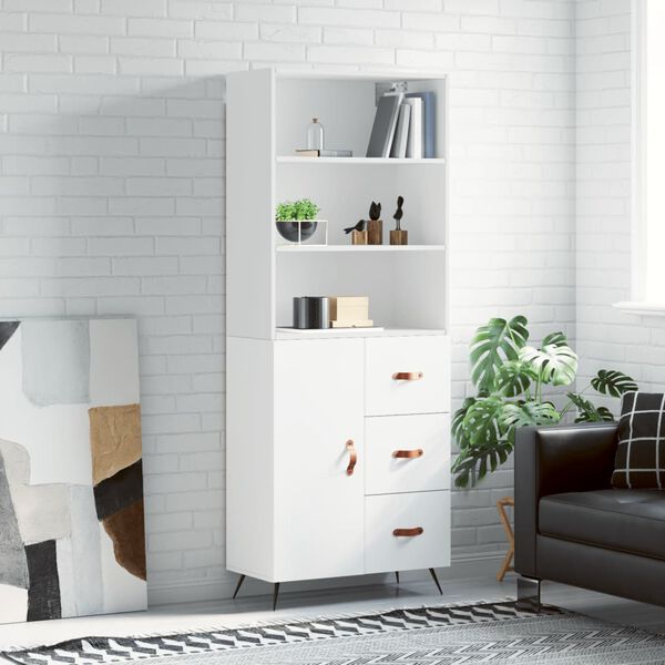 vidaXL Skř&iacute;ň highboard b&iacute;l&aacute; 69,5 x 34 x 180 cm kompozitn&iacute; dřevo