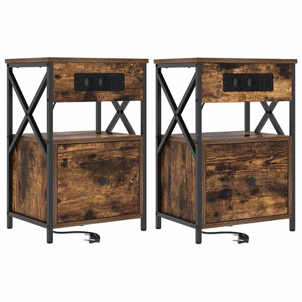 vidaXL Nočn&iacute; skř&iacute;ňka se z&aacute;suvkou 2 pcs Kouřov&yacute; dub 40 x 31 x 60 cm