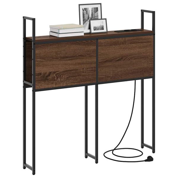 vidaXL &Uacute;ložn&aacute; hlavov&aacute; deska s nab&iacute;jec&iacute; stanic&iacute; s polic&iacute; Hněd&yacute; dub