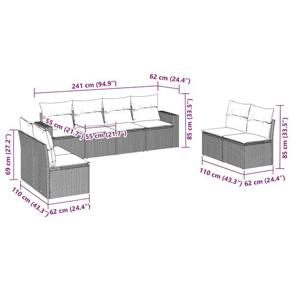 vidaXL 8d&iacute;ln&aacute; zahradn&iacute; sedac&iacute; souprava s podu&scaron;kami hněd&aacute; polyratan