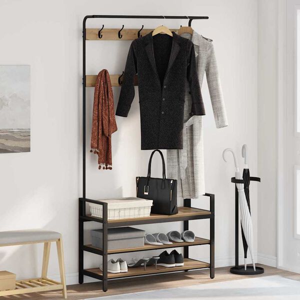 vidaXL Vě&scaron;&aacute;k na kab&aacute;ty s polic&iacute; Artisanov&yacute; dub 95 x 34 x 184 cm