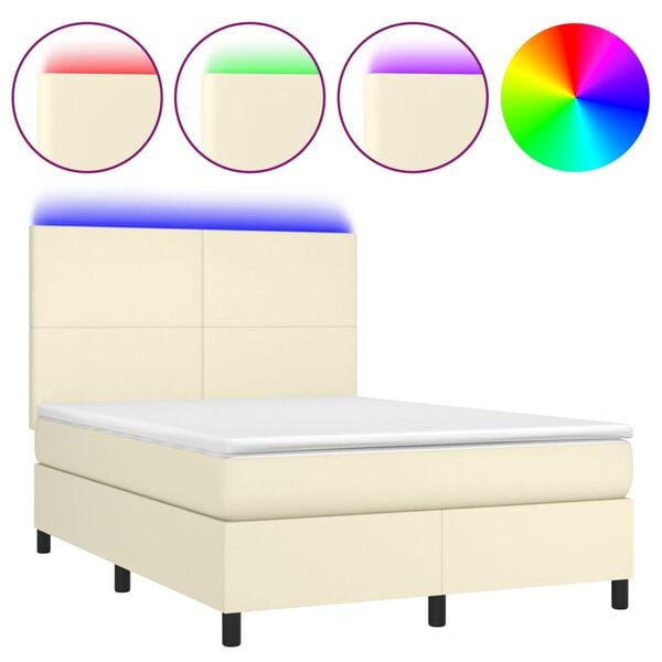 vidaXL Box spring postel s matrac&iacute; a LED kr&eacute;mov&aacute; 140x190 cm uměl&aacute; kůže
