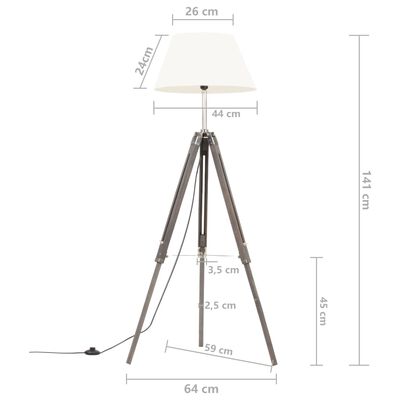 vidaXL Stojací lampa na stativu šedá a bílá masivní teak 141 cm
