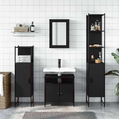 vidaXL 4dílný set koupelnového nábytku černý kompozitní dřevo