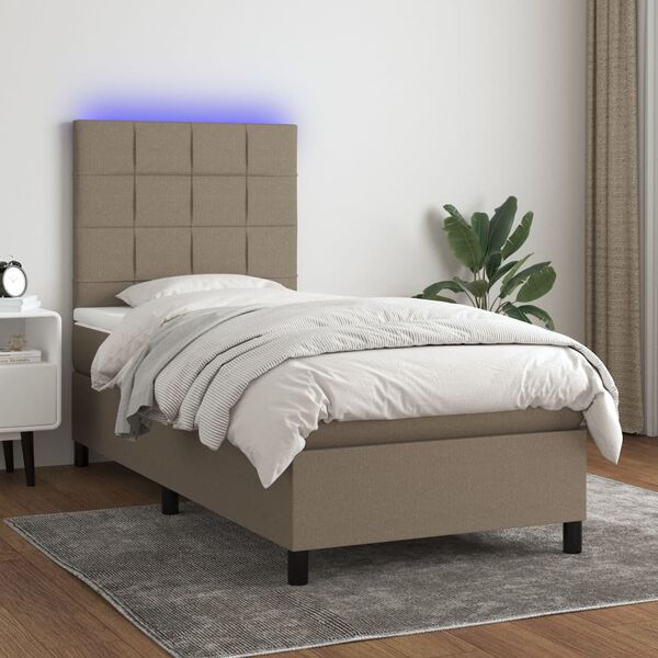 vidaXL Box spring postel s matrac&iacute; a LED taupe 100x200 cm textil