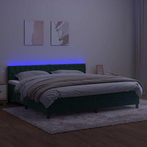 vidaXL Box spring postel s matrac&iacute; a LED tmavě zelen&aacute; 200x200 cm samet