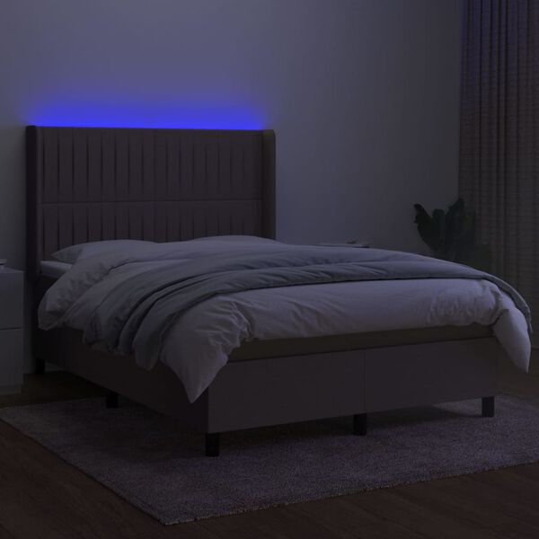 vidaXL Box spring postel s matrac&iacute; a LED taupe 140x200 cm textil