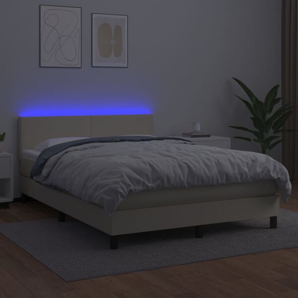 vidaXL Box spring postel s matrac&iacute; a LED kr&eacute;mov&aacute; 140x200 cm uměl&aacute; kůže