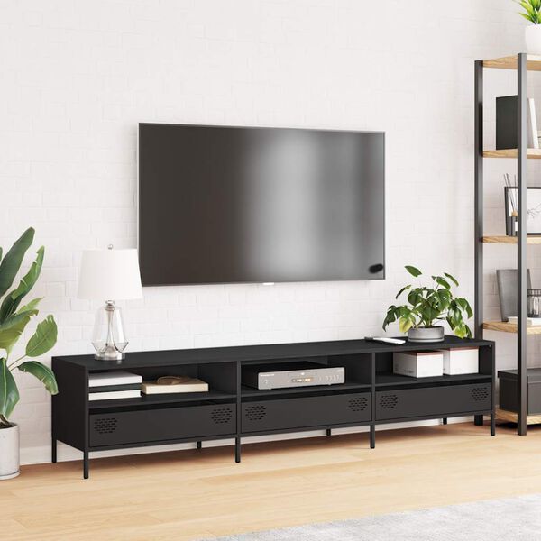 vidaXL TV skř&iacute;ňka čern&aacute; 202x39x43,5 cm ocel v&aacute;lcovan&aacute; za studena