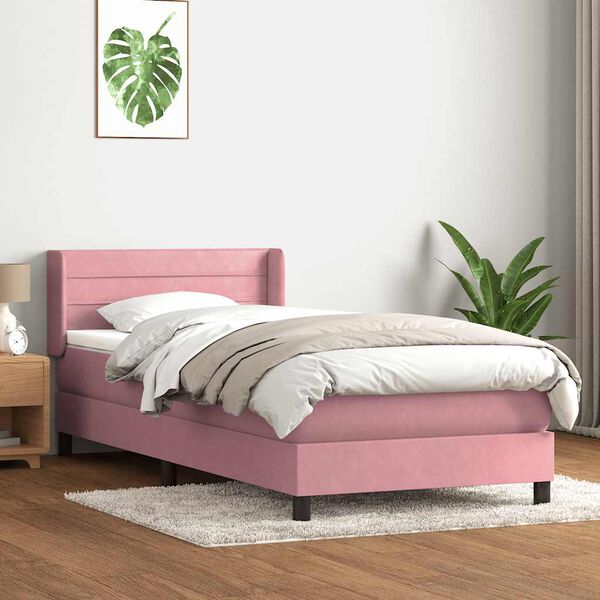 vidaXL Box spring postel s matrac&iacute; růžov&aacute; 80x220 cm samet