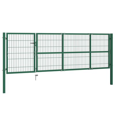 vidaXL Zahradní plotová brána se sloupky 350 x 100 cm ocel zelená