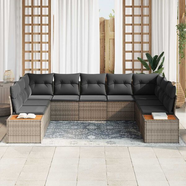 vidaXL Sada zahradn&iacute;ch pohovek s pol&scaron;t&aacute;řem 9 pcs &Scaron;ed&aacute; Poly ratan