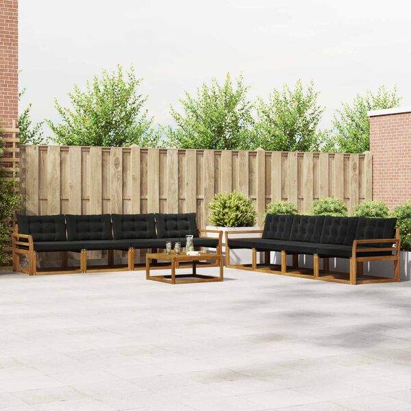 vidaXL Venkovn&iacute; pohovkov&aacute; souprava s pol&scaron;t&aacute;řem 9 pcs Přirozen&aacute; a čern&aacute;