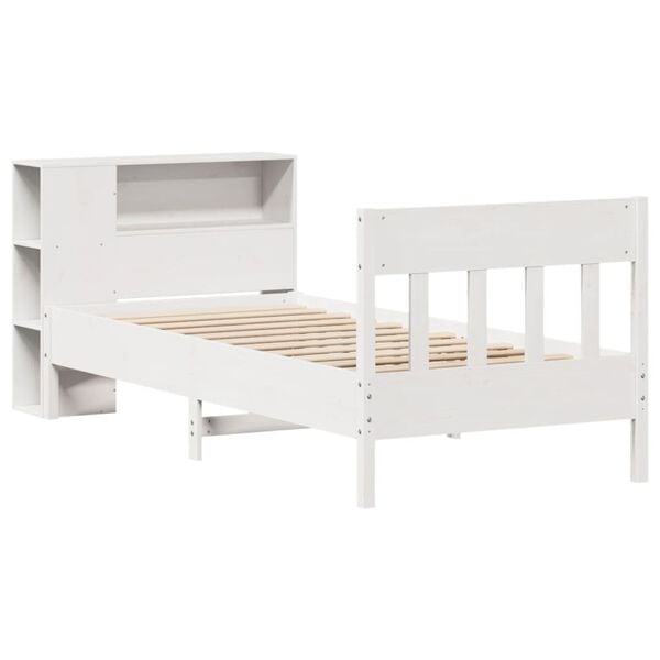 vidaXL Postel s knihovnou bez matrace b&iacute;l&aacute; 75x190 cm masivn&iacute; borovice