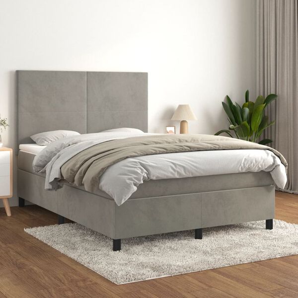 vidaXL Box spring postel s matrac&iacute; světle &scaron;ed&aacute; 140x200 cm samet