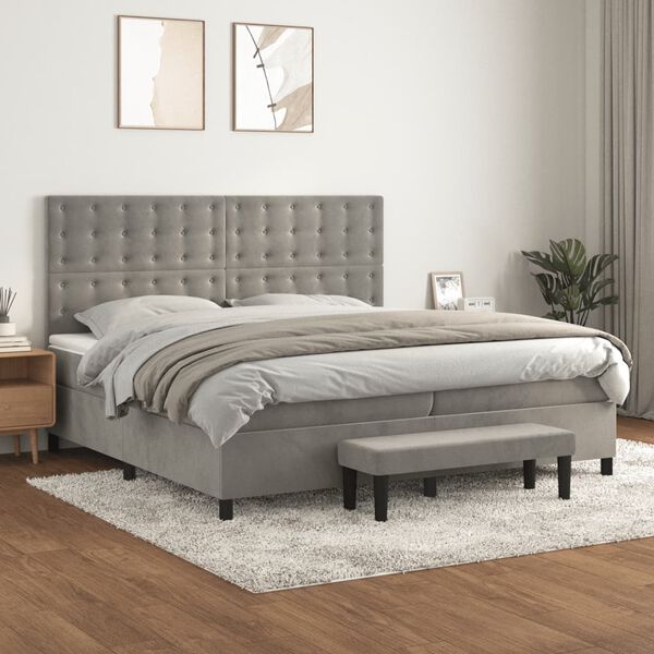 vidaXL Box spring postel s matrac&iacute; světle &scaron;ed&aacute; 200x200 cm samet