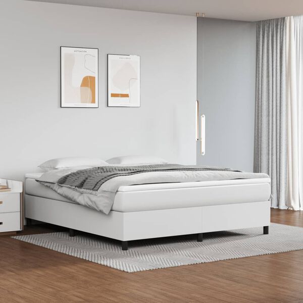 vidaXL Box spring postel s matrac&iacute; b&iacute;l&aacute; 180x200 cm uměl&aacute; kůže