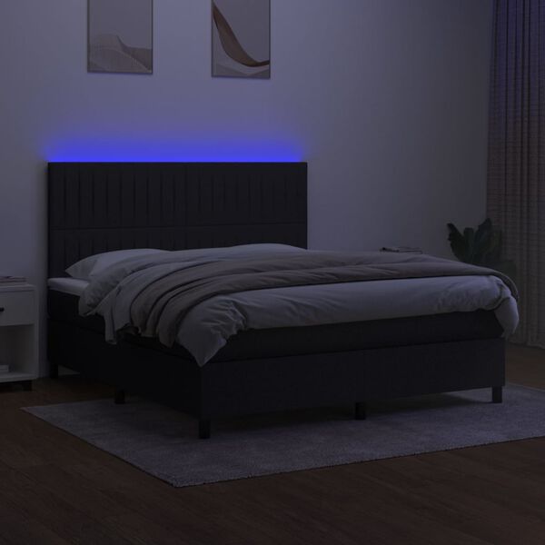 vidaXL Box spring postel s matrac&iacute; a LED čern&aacute; 180x200 cm textil