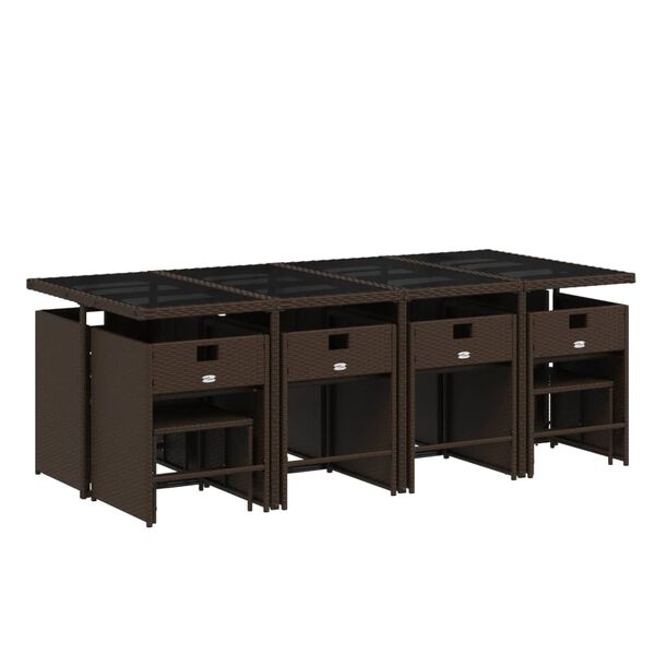 vidaXL 13d&iacute;ln&yacute; zahradn&iacute; j&iacute;deln&iacute; set s podu&scaron;kami hněd&yacute; polyratan