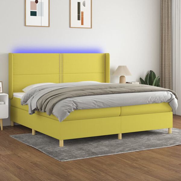 vidaXL Box spring postel s matrac&iacute; a LED zelen&aacute; 200x200 cm textil