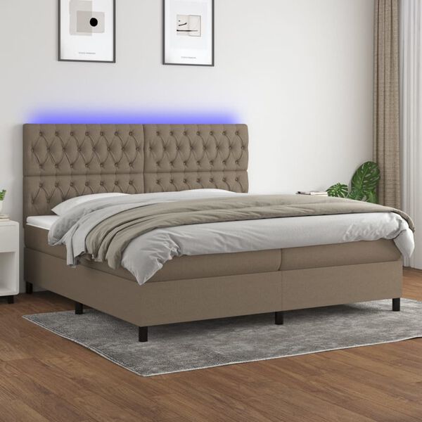 vidaXL Box spring postel s matrac&iacute; a LED taupe 200x200 cm textil
