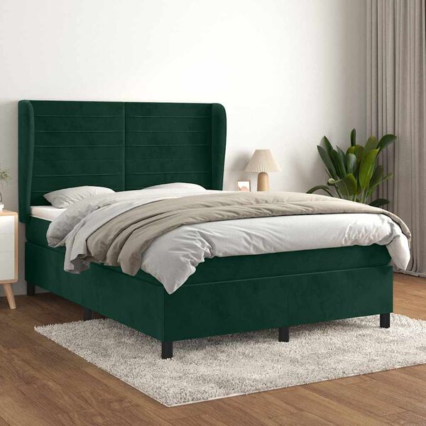 vidaXL Box spring postel s matrac&iacute; tmavě zelen&aacute; 140x190 cm samet