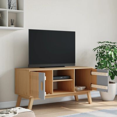 vidaXL TV skříňka OLDEN šedá a hnědá 114x43x57 cm masivní borové dřevo