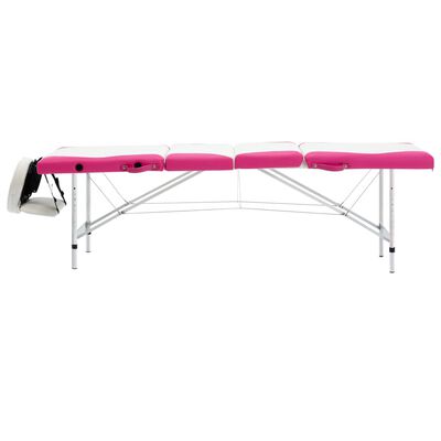 vidaXL Skládací masážní stůl se 4 zónami hliník bílý a růžový