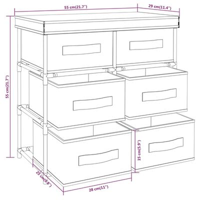 vidaXL Úložná skříňka se 6 zásuvkami 55 x 29 x 55 cm černá ocel