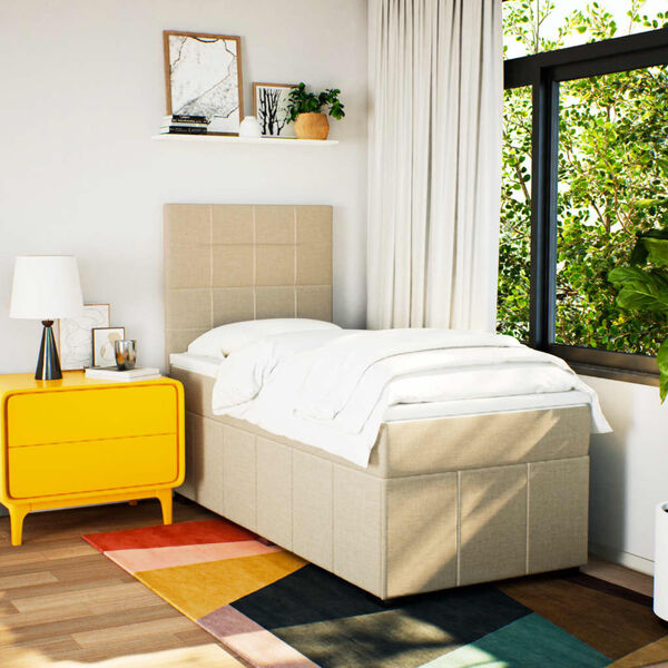 vidaXL Box spring postel s matrac&iacute; kr&eacute;mov&aacute; 90x200 cm textil