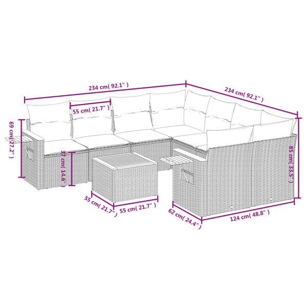 vidaXL 9d&iacute;ln&aacute; zahradn&iacute; sedac&iacute; souprava s podu&scaron;kami čern&aacute; polyratan