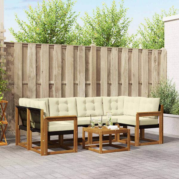 vidaXL Venkovn&iacute; pohovkov&aacute; souprava 7 pcs Přirozen&aacute; a Kr&eacute;mov&aacute;