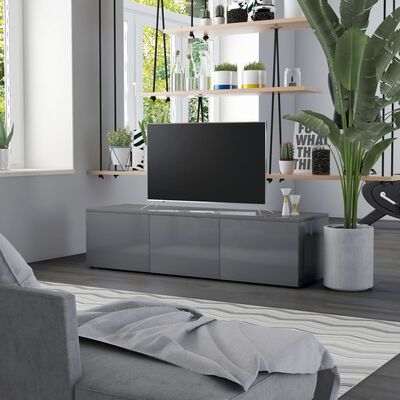 vidaXL TV stolek šedý s vysokým leskem 120 x 34 x 30 cm dřevotříska