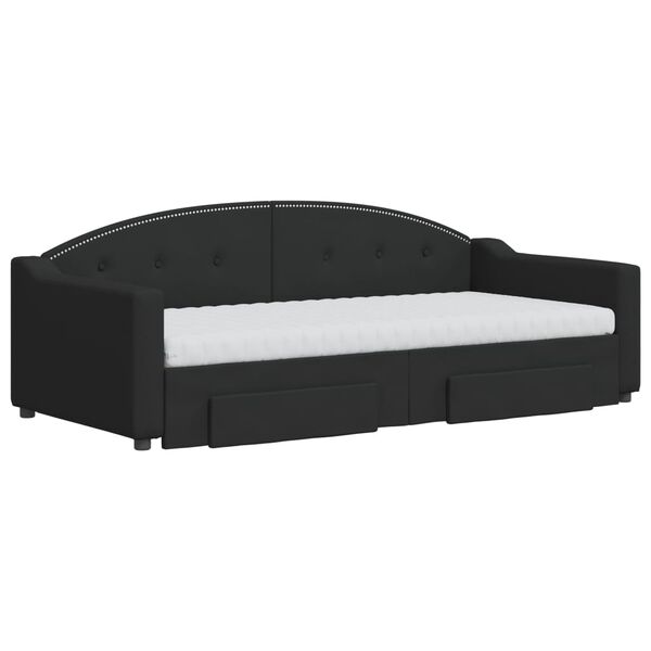 vidaXL V&aacute;lenda s přist&yacute;lkou a z&aacute;suvkami čern&aacute; 90 x 190 cm textil