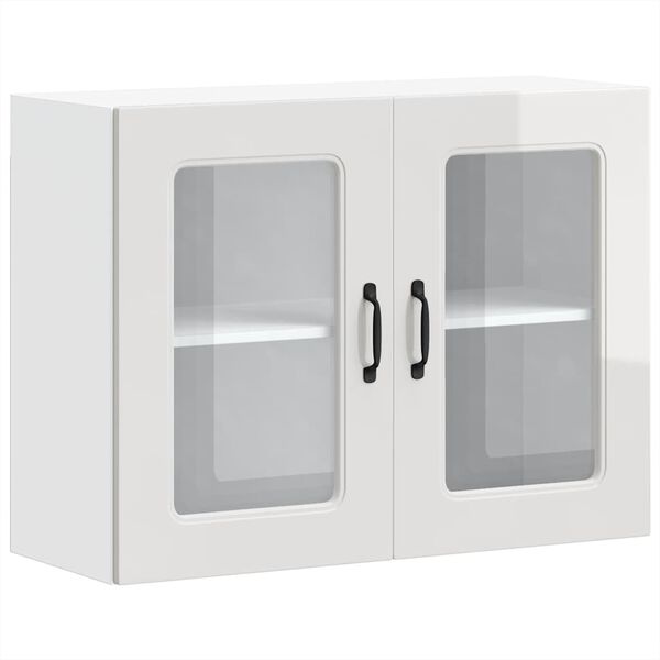 vidaXL Kuchyňsk&aacute; n&aacute;stěnn&aacute; skř&iacute;ňka se skleněn&yacute;mi dv&iacute;řky "Kalmar" z vysoce leskl&eacute;ho b&iacute;l&eacute;ho dřeva