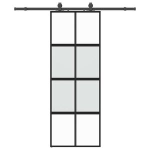 vidaXL Posuvn&eacute; dveře se sadou kov&aacute;n&iacute; čern&eacute; 76x205 cm Tvrzen&eacute; sklo
