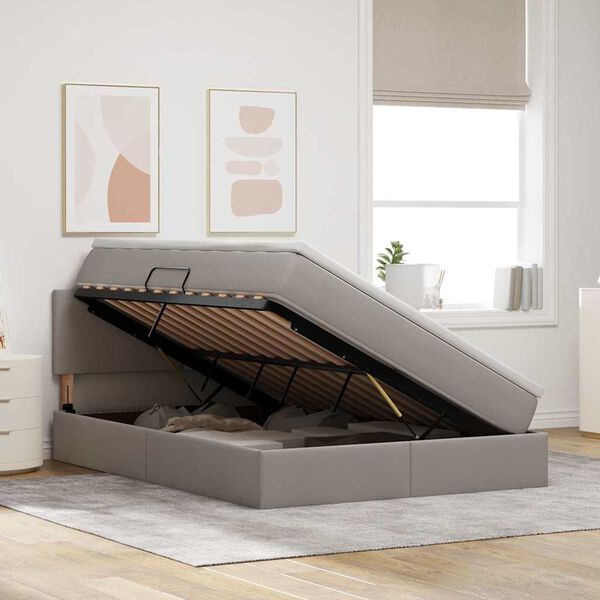 vidaXL Postel s &uacute;ložn&yacute;m prostorem a LED osvětlen&iacute;m Taupe 140 x 200 cm