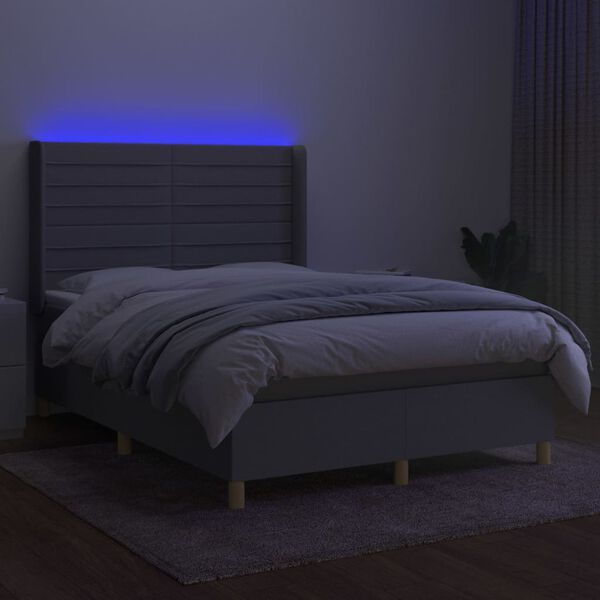 vidaXL Box spring postel s matrac&iacute; a LED světle &scaron;ed&aacute; 140x200 cm textil