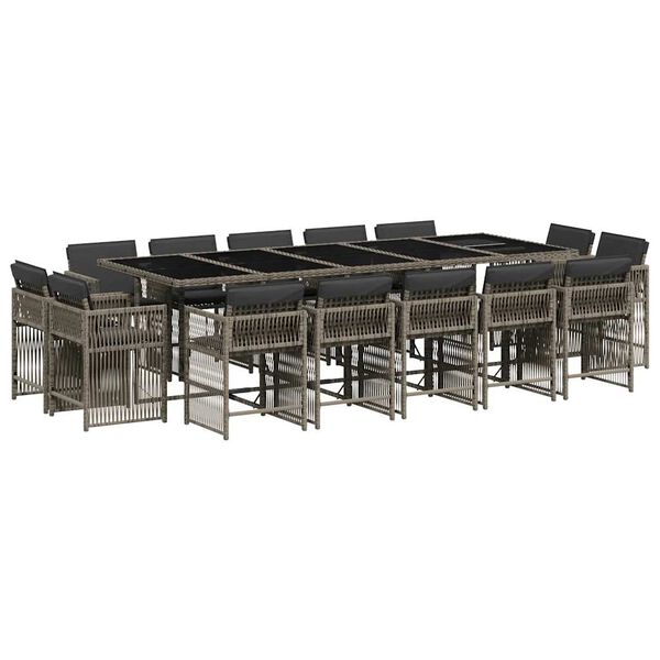 vidaXL 15d&iacute;ln&yacute; zahradn&iacute; j&iacute;deln&iacute; set s podu&scaron;kami &scaron;ed&yacute; polyratan