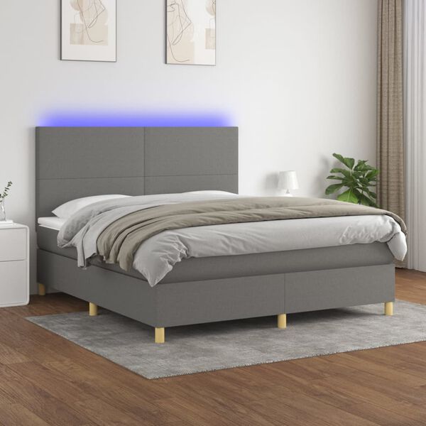 vidaXL Box spring postel s matrac&iacute; a LED tmavě &scaron;ed&aacute; 180x200 cm textil