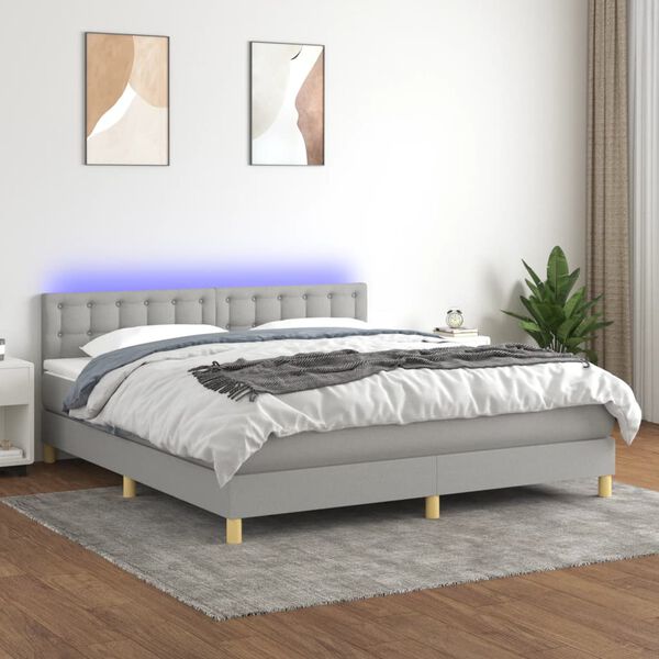 vidaXL Box spring postel s matrac&iacute; a LED světle &scaron;ed&aacute; 180x200 cm textil
