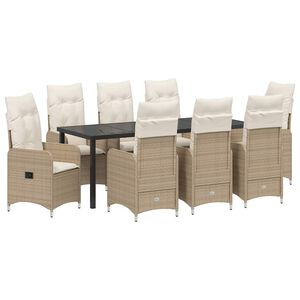 vidaXL Zahradn&iacute; j&iacute;deln&iacute; souprava 9 pcs B&eacute;žov&aacute; polyratan