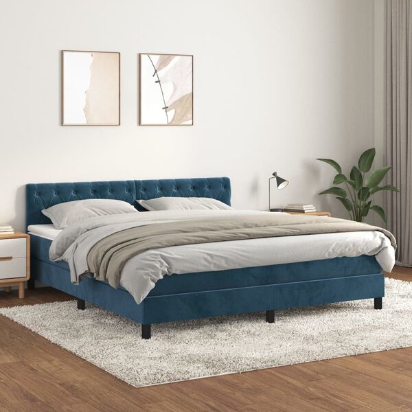 vidaXL Box spring postel s matrac&iacute; tmavě modr&aacute; 160x200 cm samet