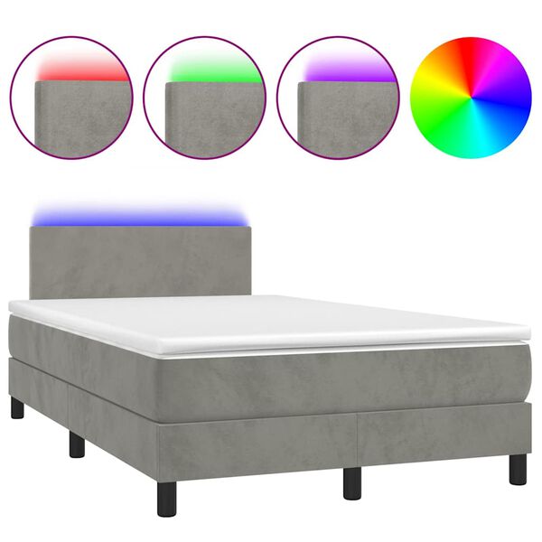 vidaXL Box spring postel s matrac&iacute; a LED světle &scaron;ed&aacute; 120x190 cm samet