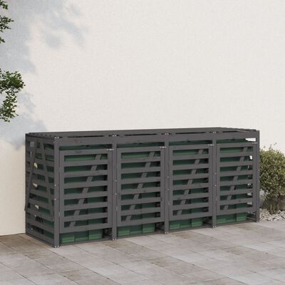 vidaXL Úložný box na čtyři popelnice šedý masivní borové dřevo