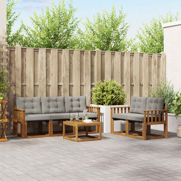 vidaXL Venkovn&iacute; pohovkov&aacute; souprava 6 pcs Př&iacute;rodn&iacute; a světle &scaron;ed&aacute;